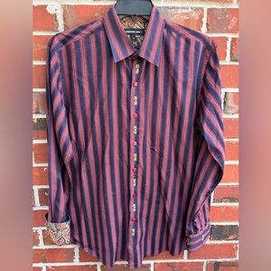 International Laundry Unique Plaid Striped Embroidered Long Sleeve L Shirt B8